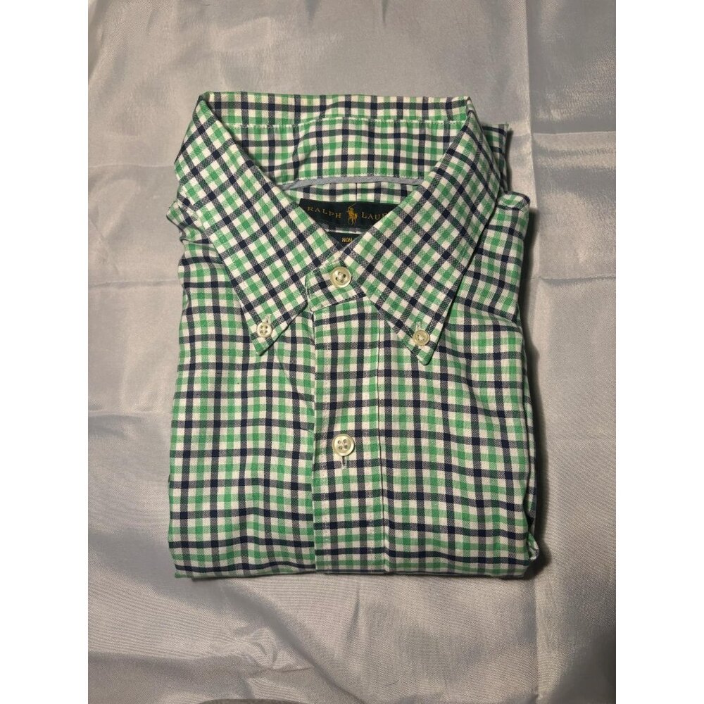 Ralph Lauren Mens Non-Iron Green & Blue Checkered Button-Down Shirt Size M